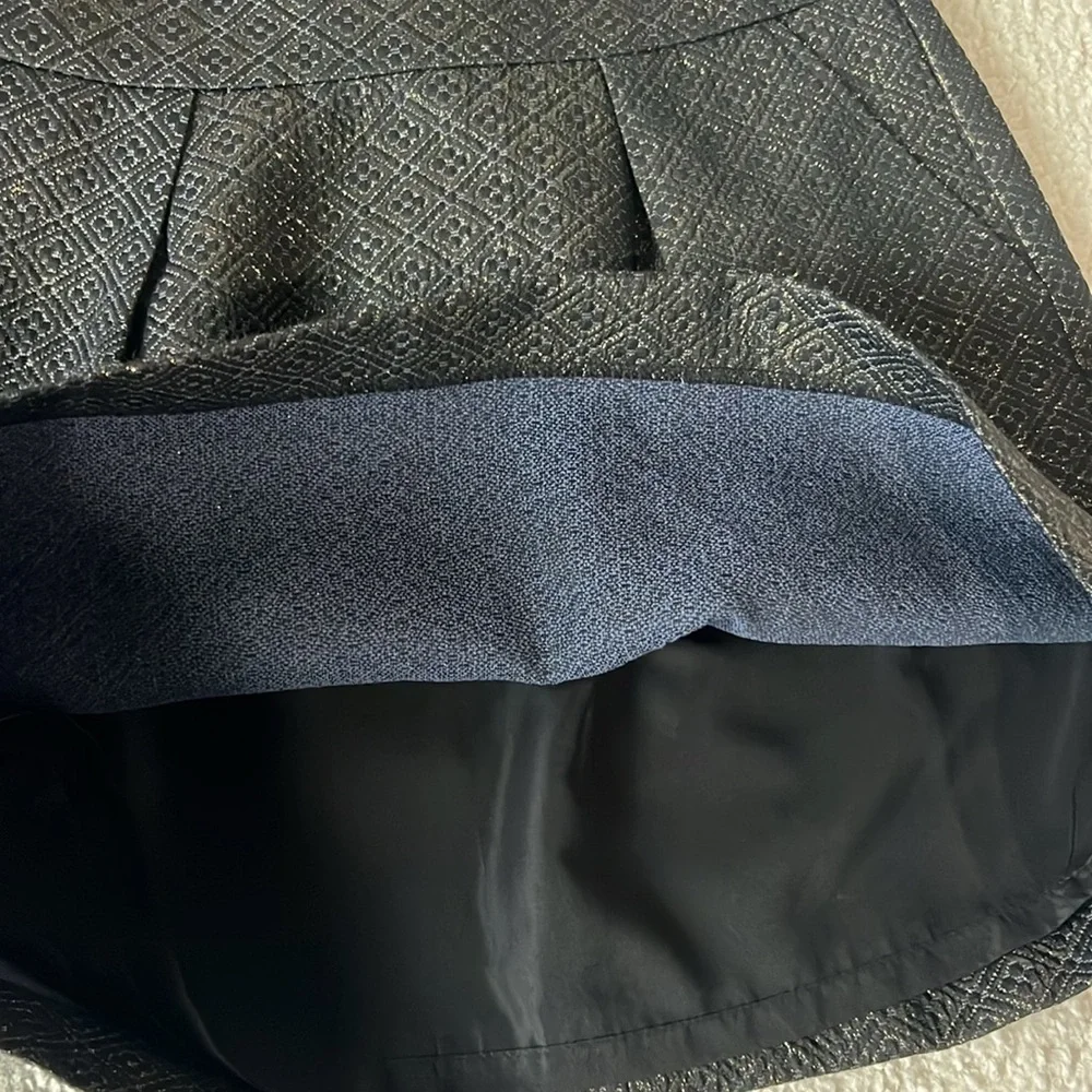 Ann Taylor LOFT Black Metallic Gold Jacquard A-Line Skirt Pockets - Picture 4 of 6